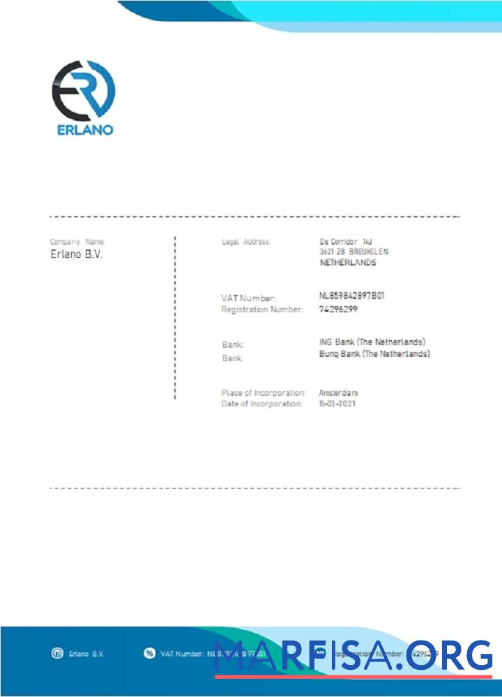 Realistic Netherlands ERLANO B. V. company payment invoice sample